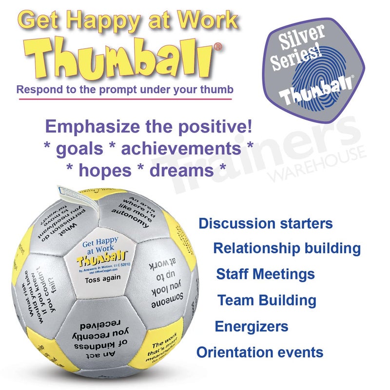 Trainers Warehouse Get Happy at Work Thumball 6" | Team Building Activities - Create a Positive Workplace. Promote Optimisim & Happy Conversations | 32 Prompts - Image 2